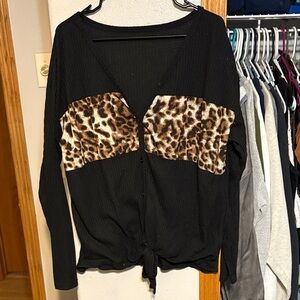 Black Top with Leopard Print Accent